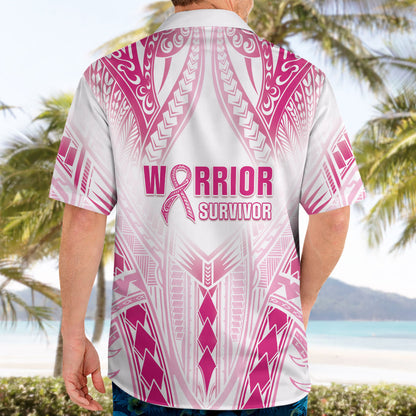 Breast Cancer Pink Out Hawaiian Shirt Polynesian Art Tattoo White Version