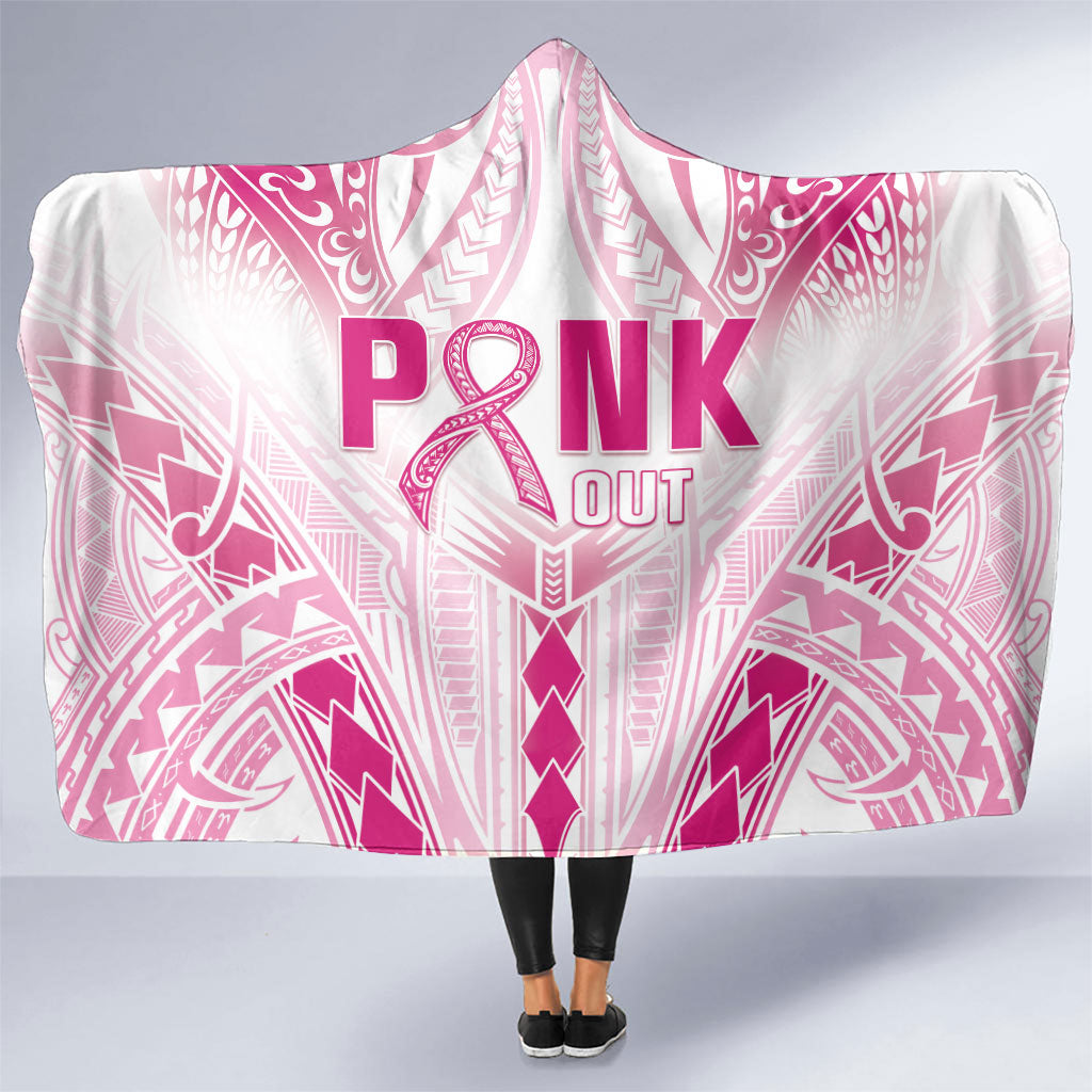 Breast Cancer Pink Out Hooded Blanket Polynesian Art Tattoo White Version
