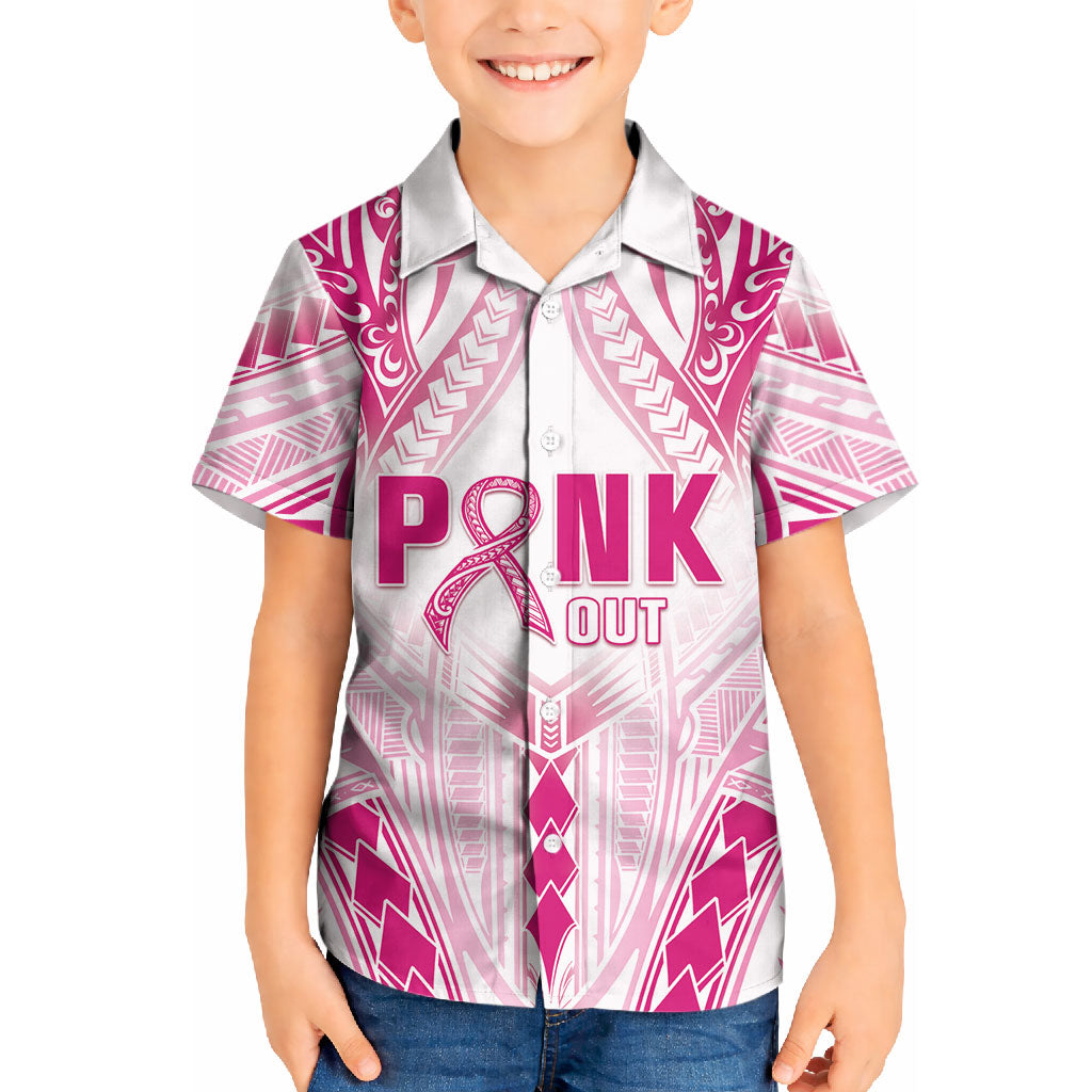 Breast Cancer Pink Out Kid Hawaiian Shirt Polynesian Art Tattoo White Version