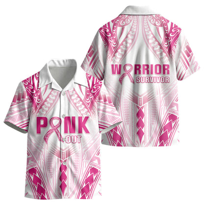 Breast Cancer Pink Out Kid Hawaiian Shirt Polynesian Art Tattoo White Version