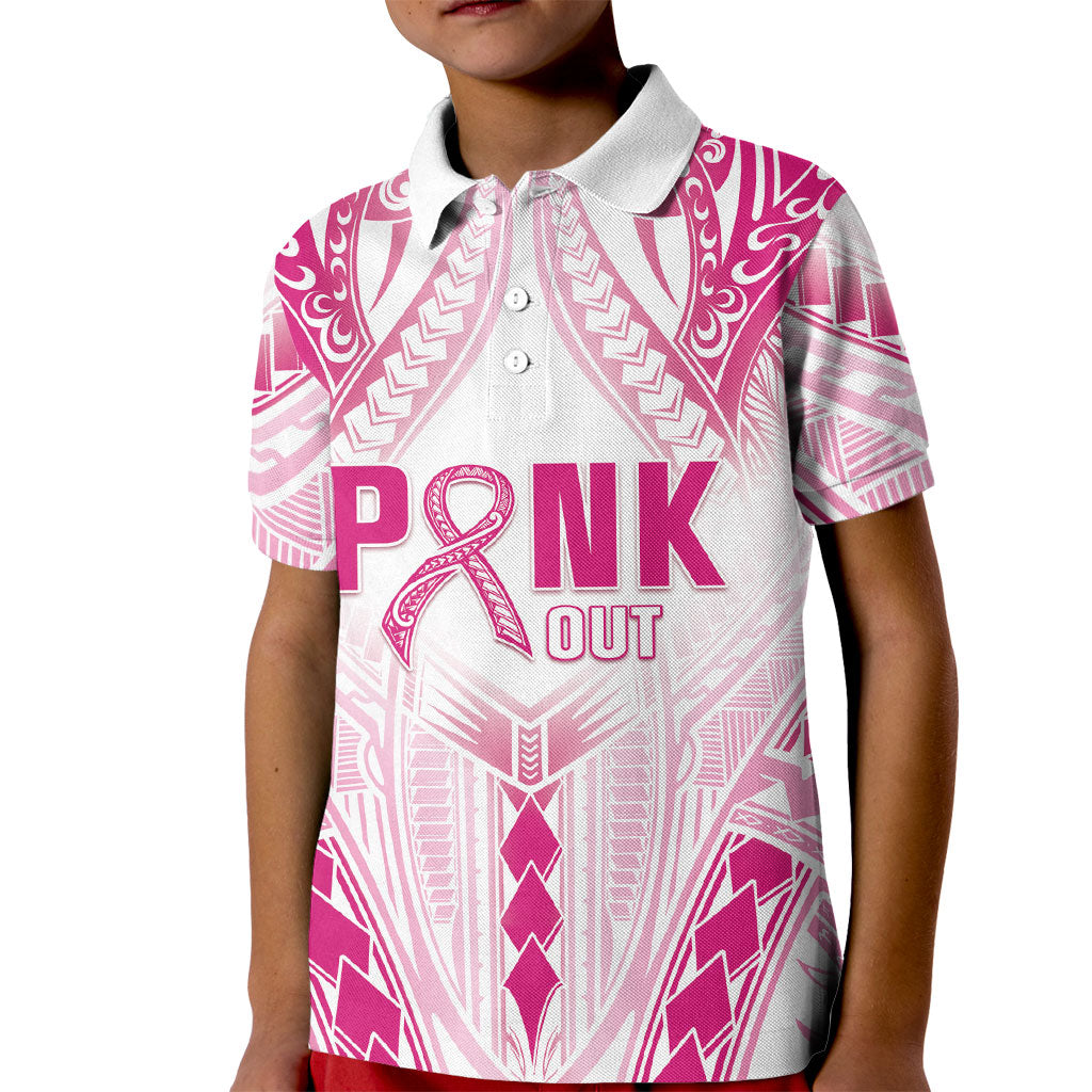 Breast Cancer Pink Out Kid Polo Shirt Polynesian Art Tattoo White Version