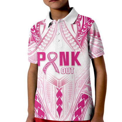 Breast Cancer Pink Out Kid Polo Shirt Polynesian Art Tattoo White Version