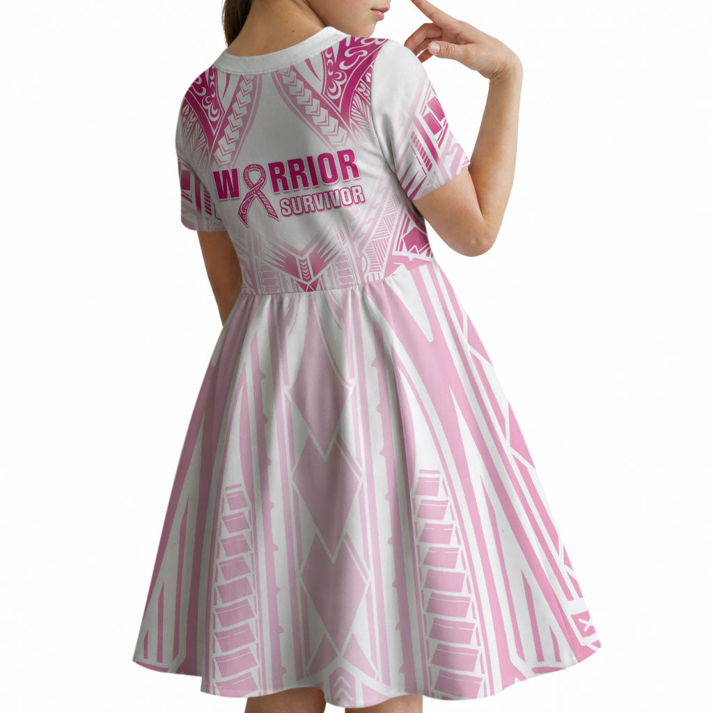 Breast Cancer Pink Out Kid Short Sleeve Dress Polynesian Art Tattoo White Version