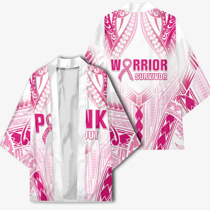 Breast Cancer Pink Out Kimono Polynesian Art Tattoo White Version