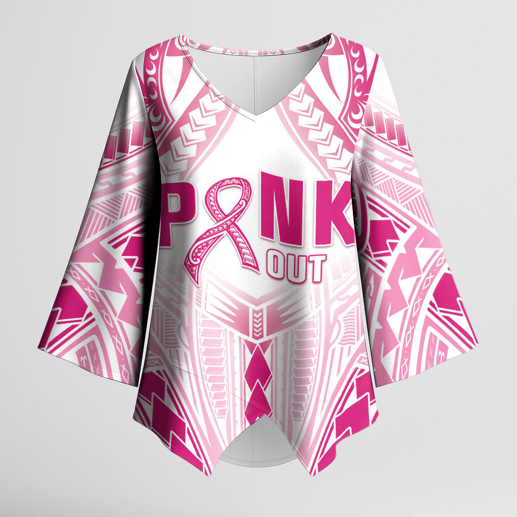 Breast Cancer Pink Out Kimono Sleeve Blouse Polynesian Art Tattoo White Version