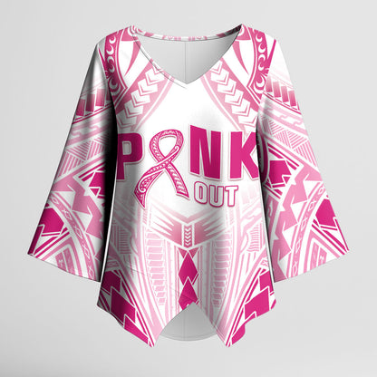 Breast Cancer Pink Out Kimono Sleeve Blouse Polynesian Art Tattoo White Version