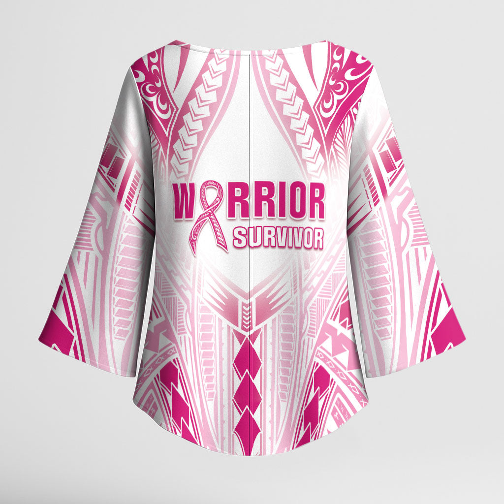 Breast Cancer Pink Out Kimono Sleeve Blouse Polynesian Art Tattoo White Version