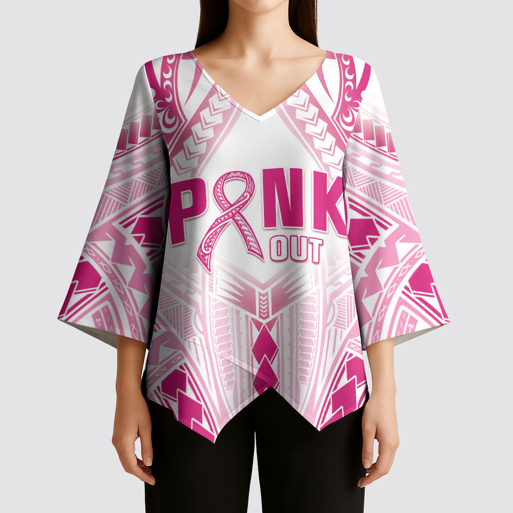 Breast Cancer Pink Out Kimono Sleeve Blouse Polynesian Art Tattoo White Version