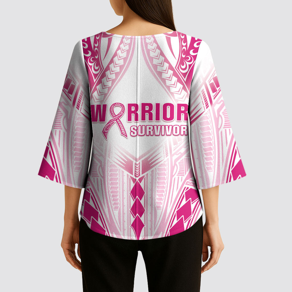 Breast Cancer Pink Out Kimono Sleeve Blouse Polynesian Art Tattoo White Version