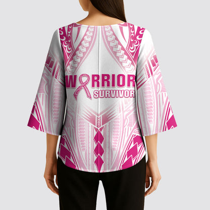 Breast Cancer Pink Out Kimono Sleeve Blouse Polynesian Art Tattoo White Version