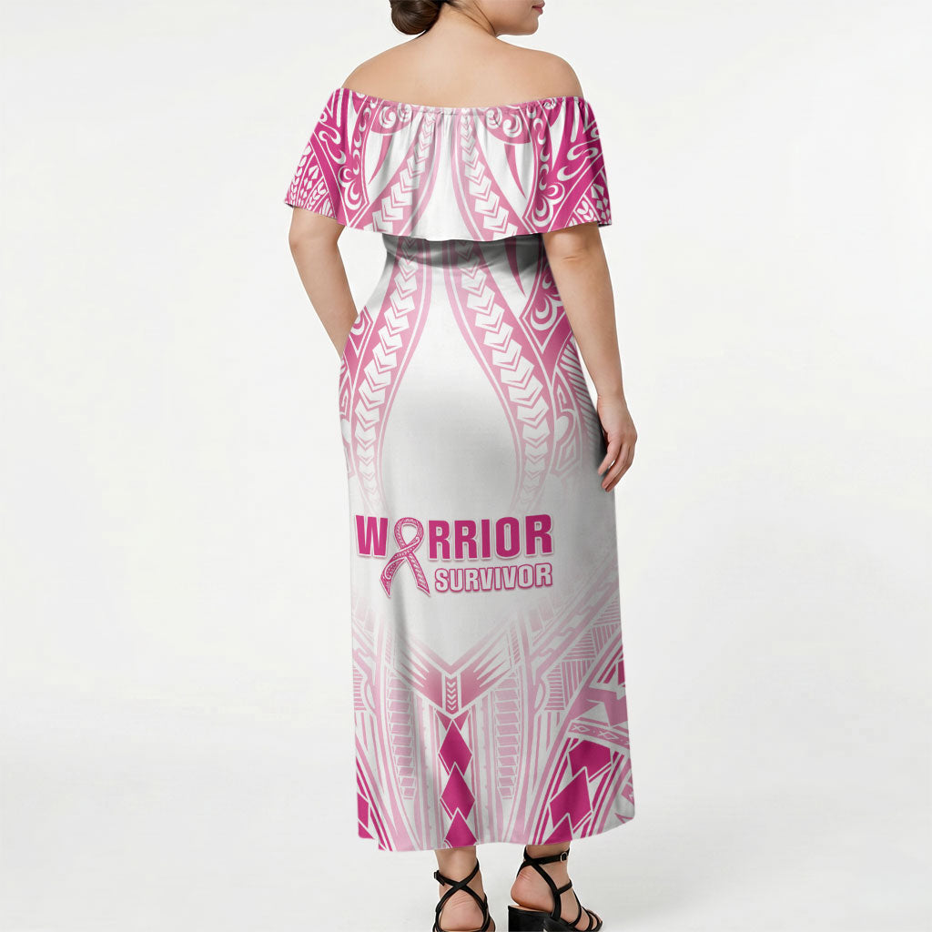 Breast Cancer Pink Out Off Shoulder Maxi Dress Polynesian Art Tattoo White Version
