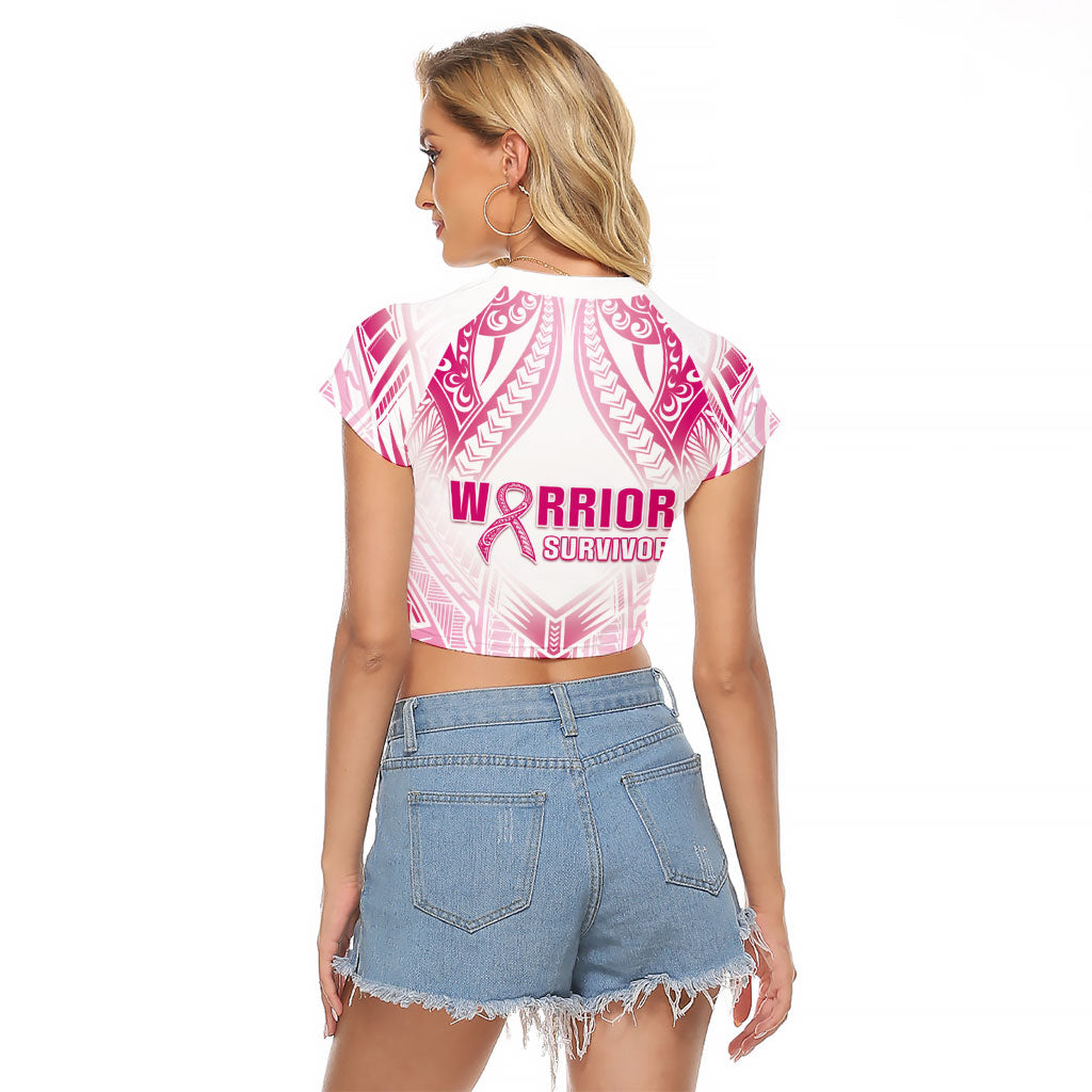 Breast Cancer Pink Out Raglan Cropped T Shirt Polynesian Art Tattoo White Version