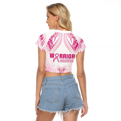 Breast Cancer Pink Out Raglan Cropped T Shirt Polynesian Art Tattoo White Version