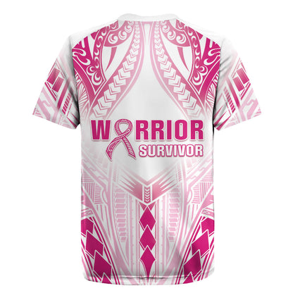 Breast Cancer Pink Out Rugby Jersey Polynesian Art Tattoo White Version