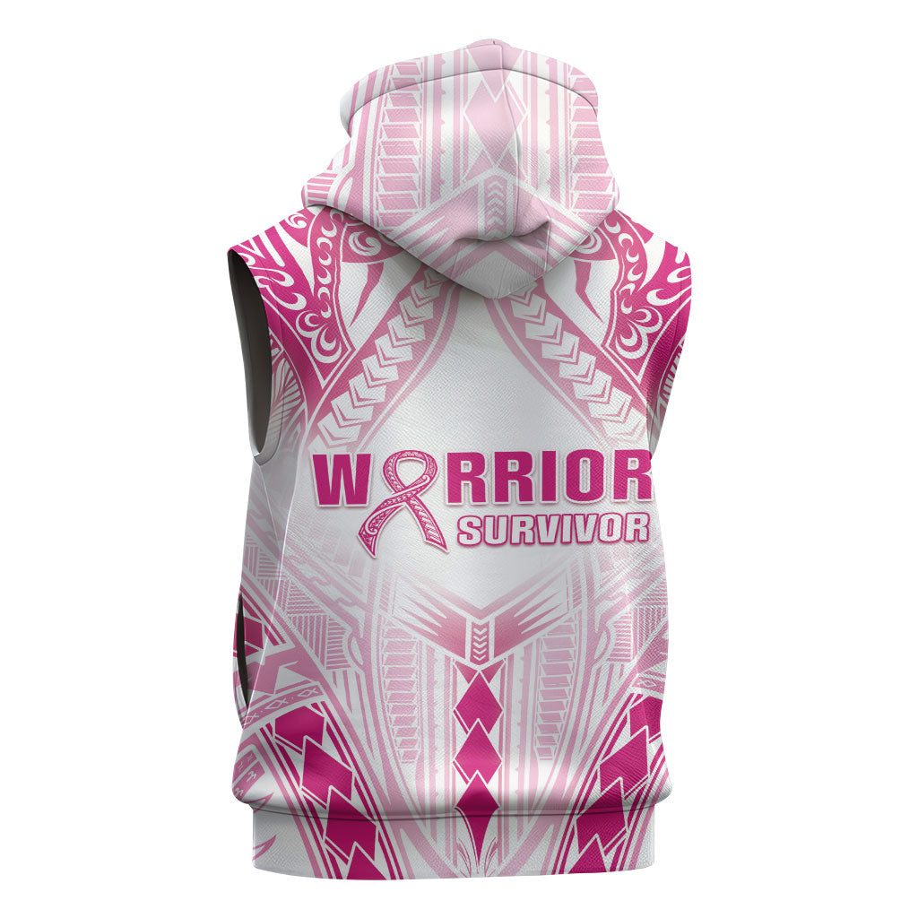 Breast Cancer Pink Out Sleeveless Hoodie Polynesian Art Tattoo White Version