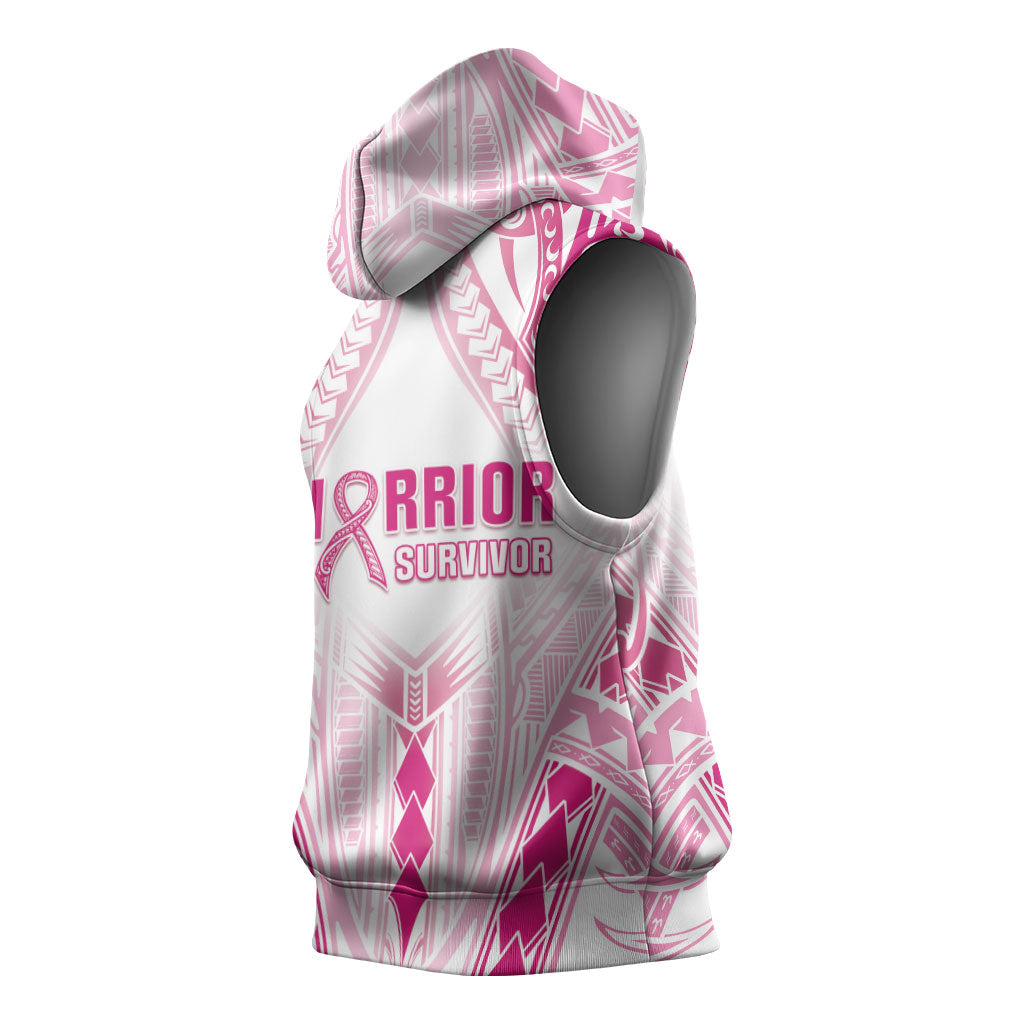 Breast Cancer Pink Out Sleeveless Hoodie Polynesian Art Tattoo White Version