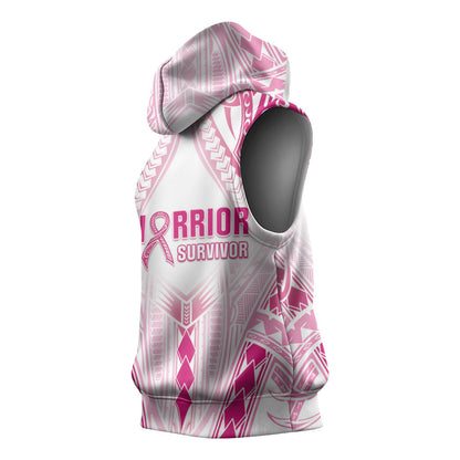Breast Cancer Pink Out Sleeveless Hoodie Polynesian Art Tattoo White Version