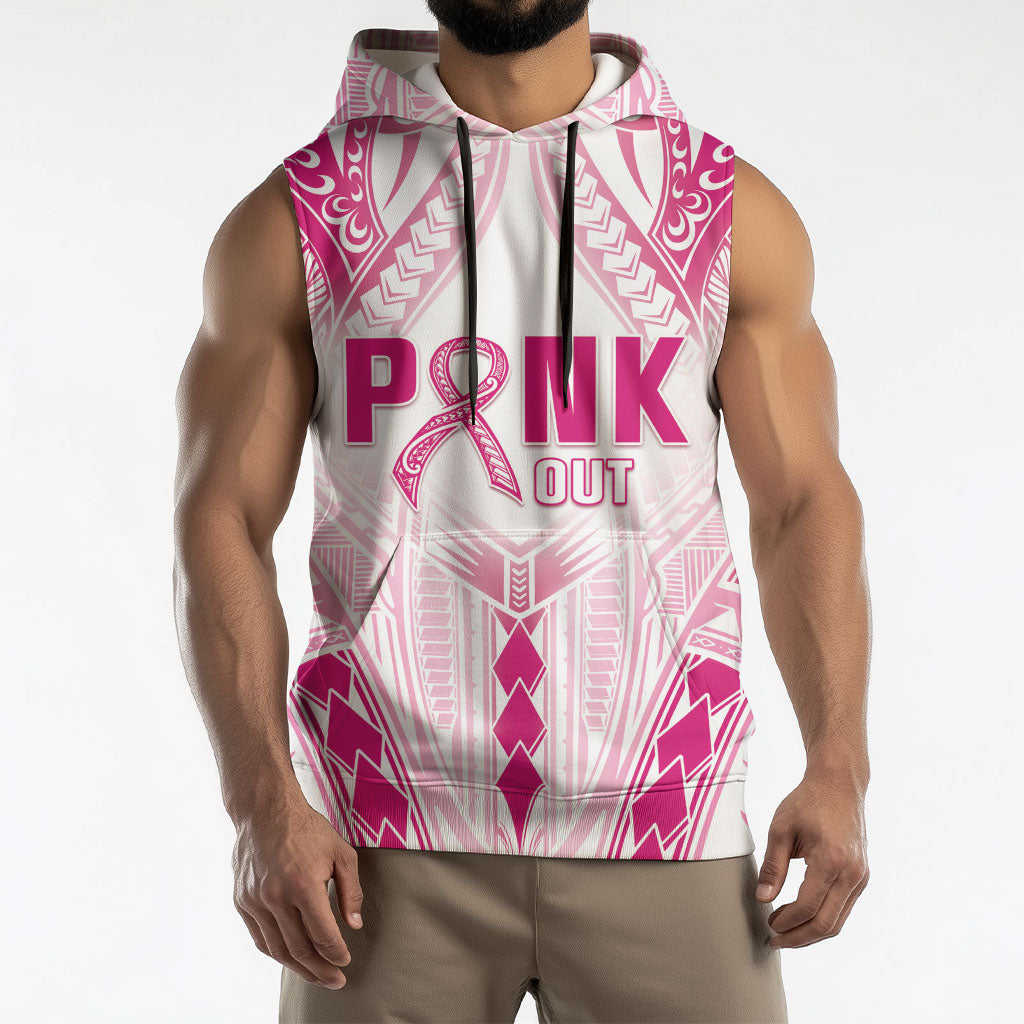Breast Cancer Pink Out Sleeveless Hoodie Polynesian Art Tattoo White Version