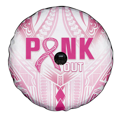 Breast Cancer Pink Out Spare Tire Cover Polynesian Art Tattoo White Version