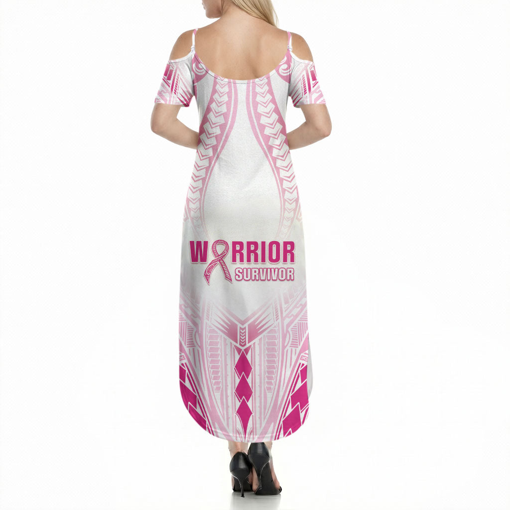 Breast Cancer Pink Out Summer Maxi Dress Polynesian Art Tattoo White Version