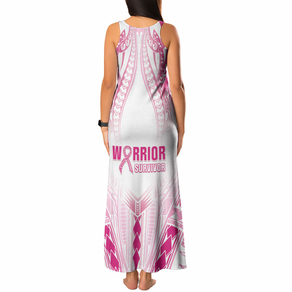 Breast Cancer Pink Out Tank Maxi Dress Polynesian Art Tattoo White Version