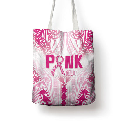 Breast Cancer Pink Out Tote Bag Polynesian Art Tattoo White Version