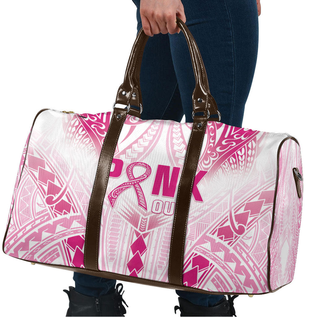Breast Cancer Pink Out Travel Bag Polynesian Art Tattoo White Version