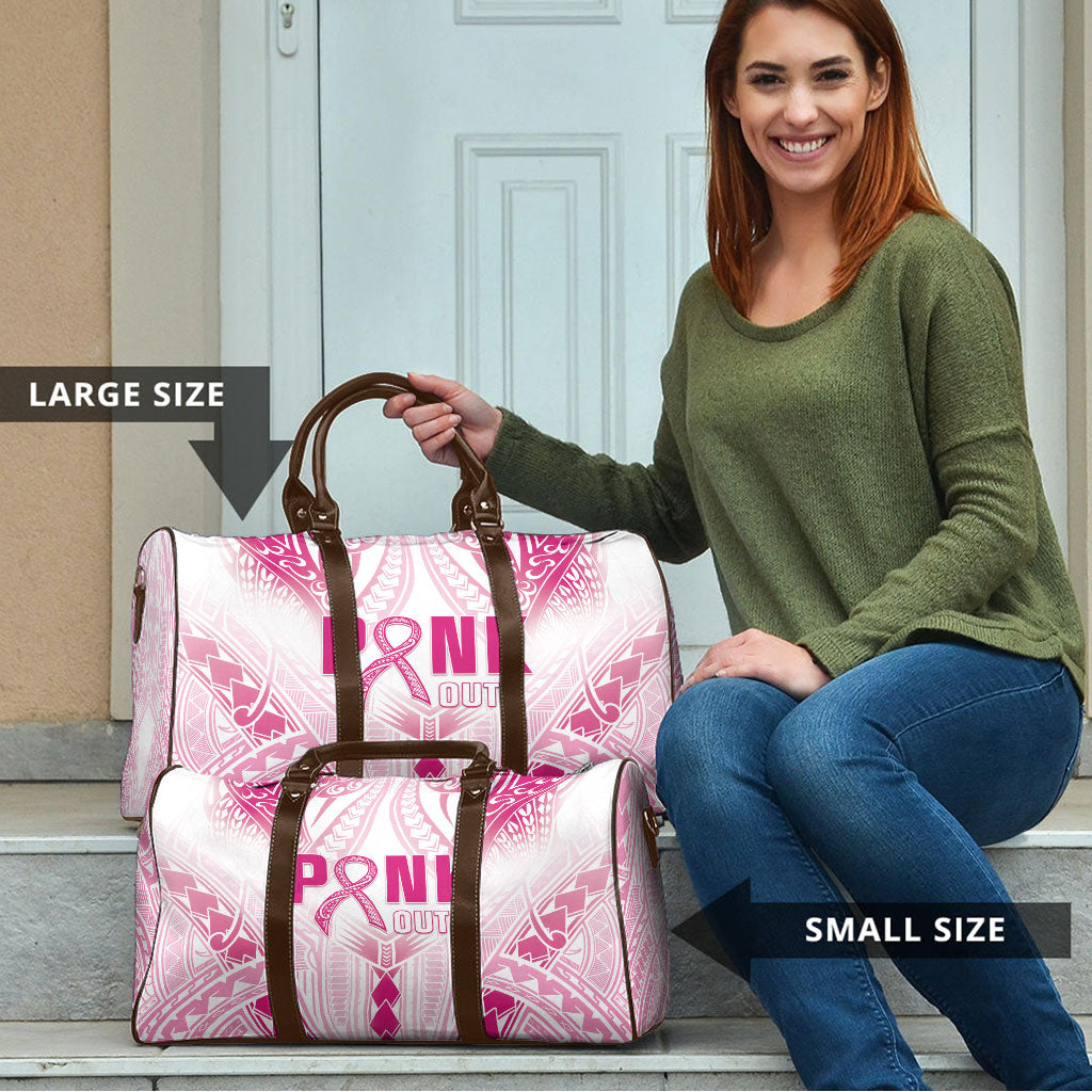 Breast Cancer Pink Out Travel Bag Polynesian Art Tattoo White Version