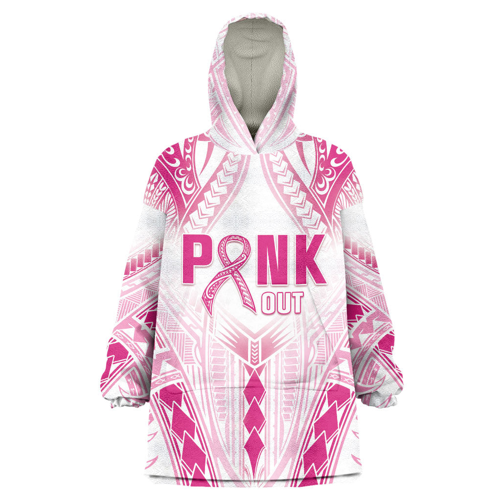 Breast Cancer Pink Out Wearable Blanket Hoodie Polynesian Art Tattoo White Version