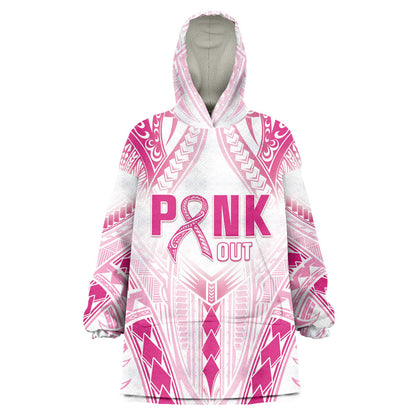 Breast Cancer Pink Out Wearable Blanket Hoodie Polynesian Art Tattoo White Version