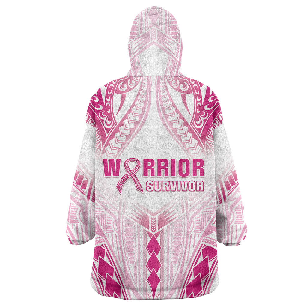 Breast Cancer Pink Out Wearable Blanket Hoodie Polynesian Art Tattoo White Version