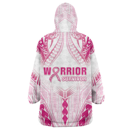 Breast Cancer Pink Out Wearable Blanket Hoodie Polynesian Art Tattoo White Version