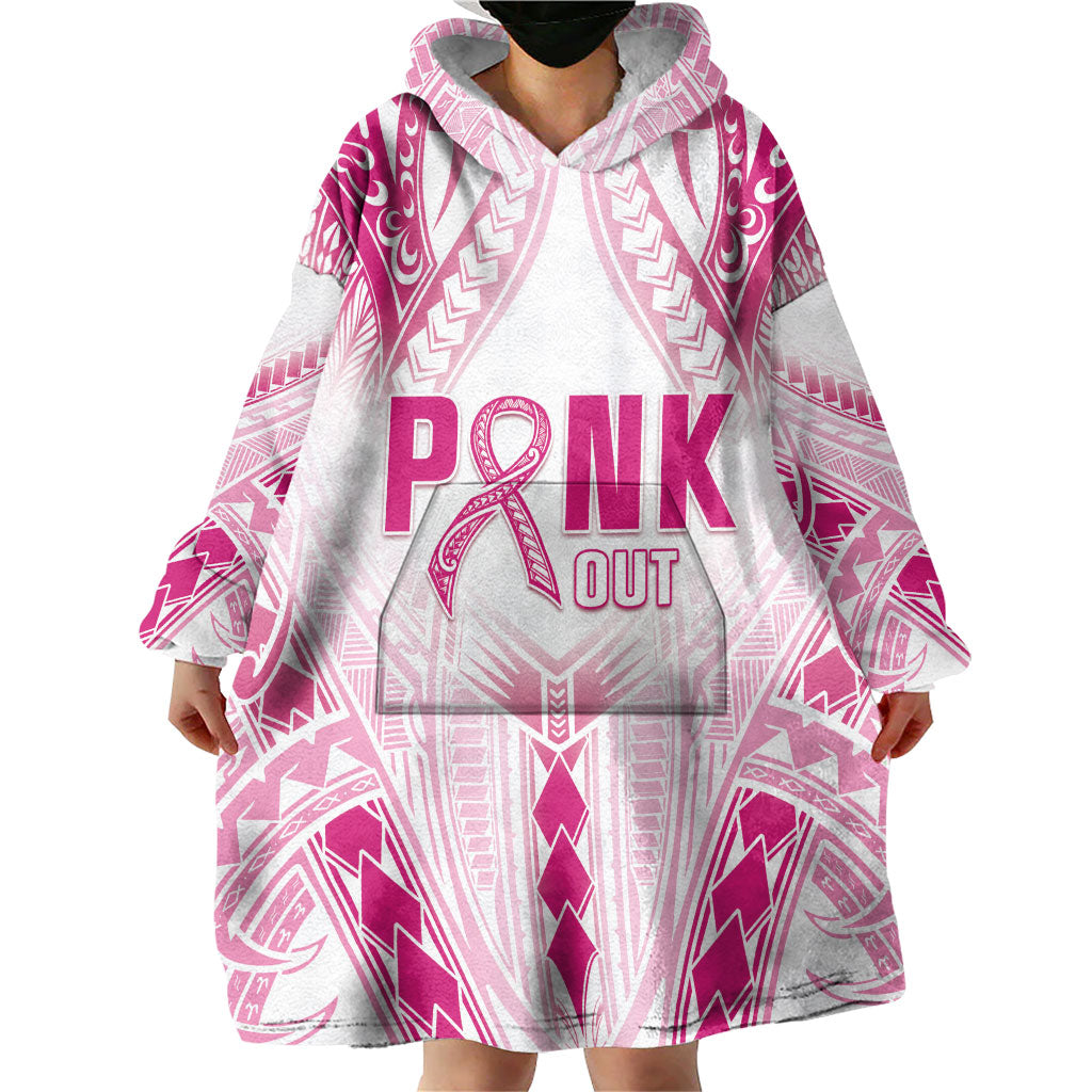 Breast Cancer Pink Out Wearable Blanket Hoodie Polynesian Art Tattoo White Version