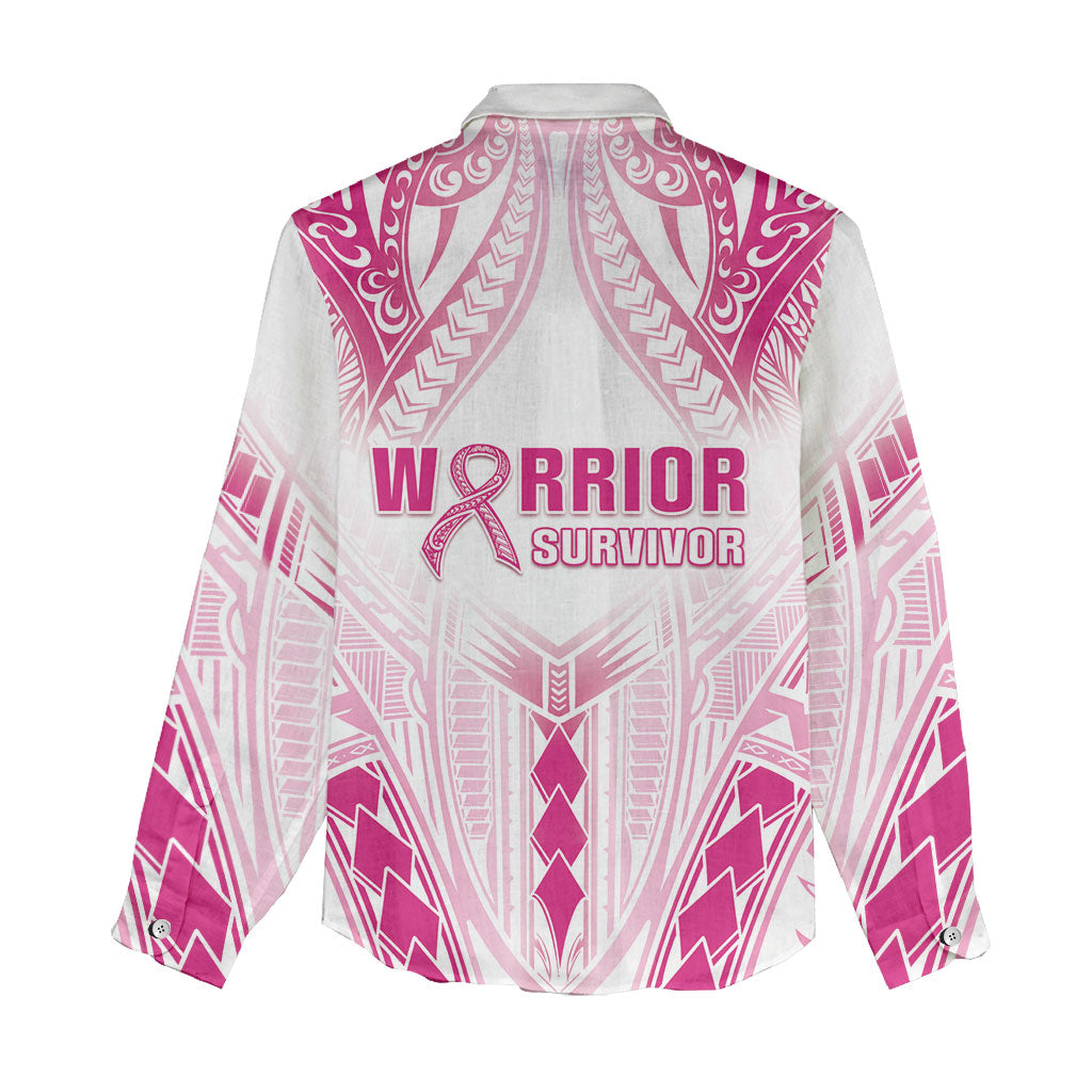 Breast Cancer Pink Out Women Casual Shirt Polynesian Art Tattoo White Version