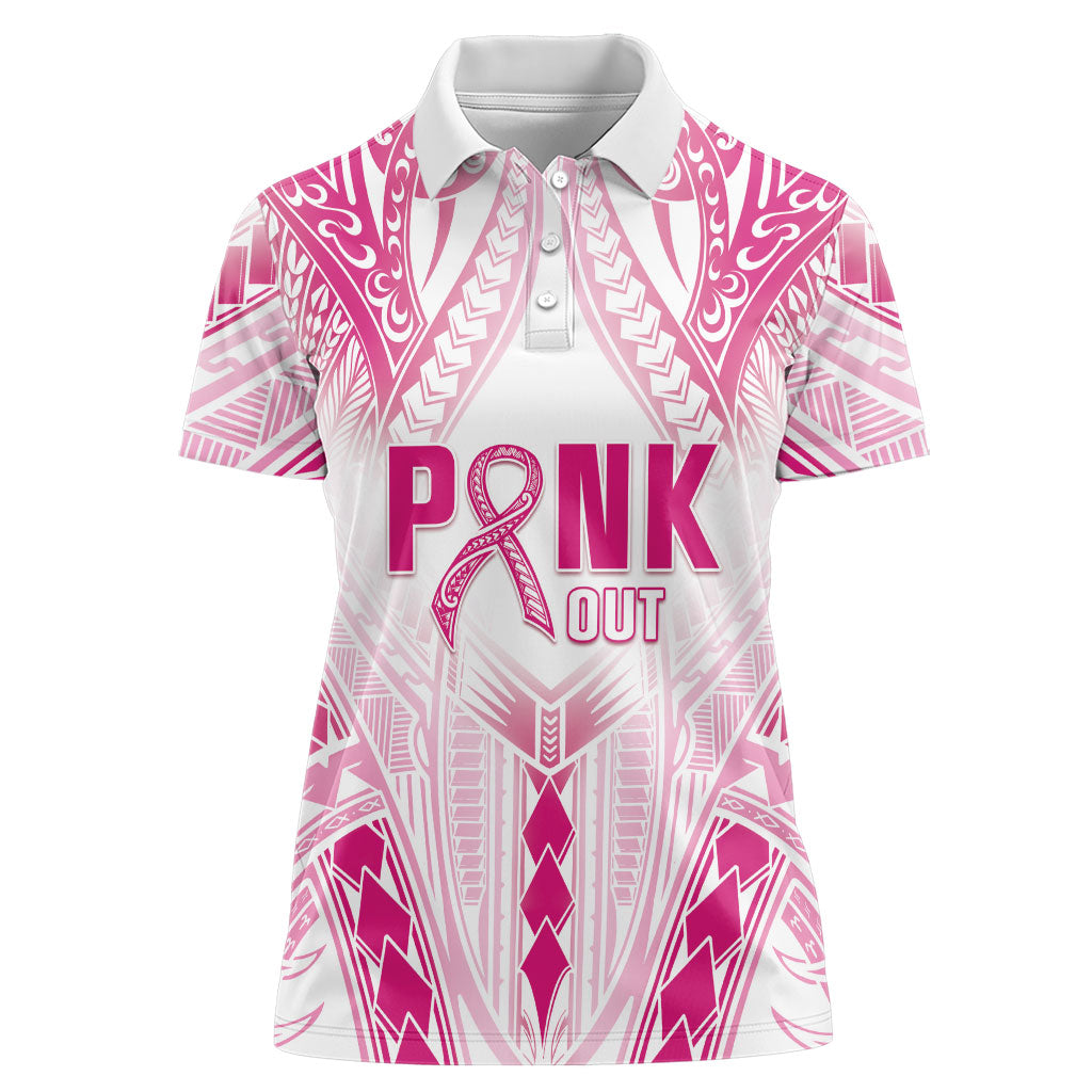 Breast Cancer Pink Out Women Polo Shirt Polynesian Art Tattoo White Version