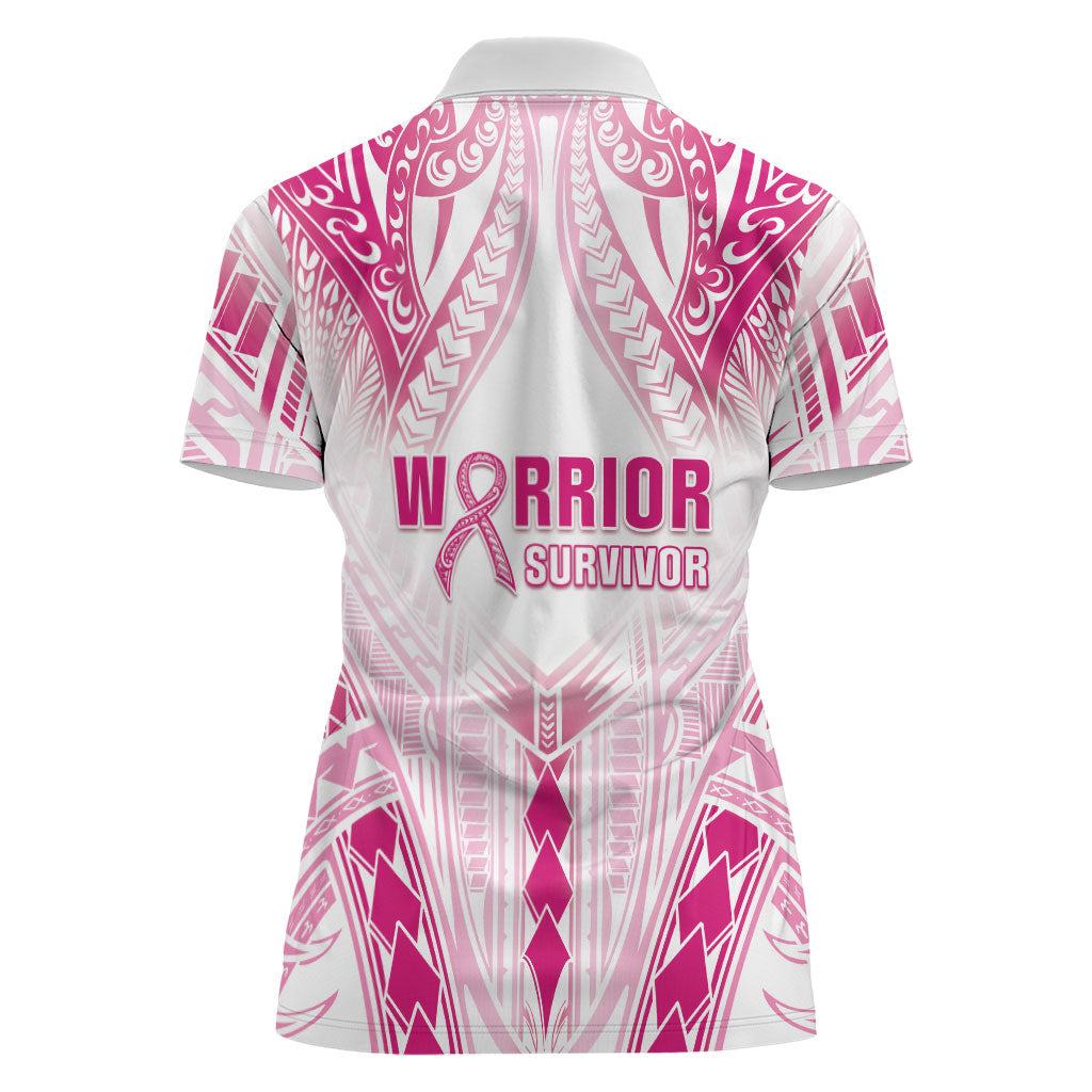 Breast Cancer Pink Out Women Polo Shirt Polynesian Art Tattoo White Version