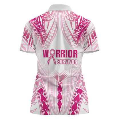 Breast Cancer Pink Out Women Polo Shirt Polynesian Art Tattoo White Version