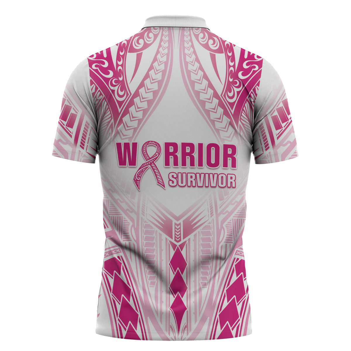 Breast Cancer Pink Out Zipper Polo Shirt Polynesian Art Tattoo White Version
