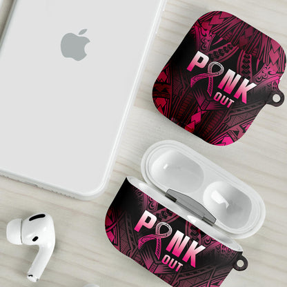 Breast Cancer Pink Out AirPods Case Polynesian Art Tattoo Black Version