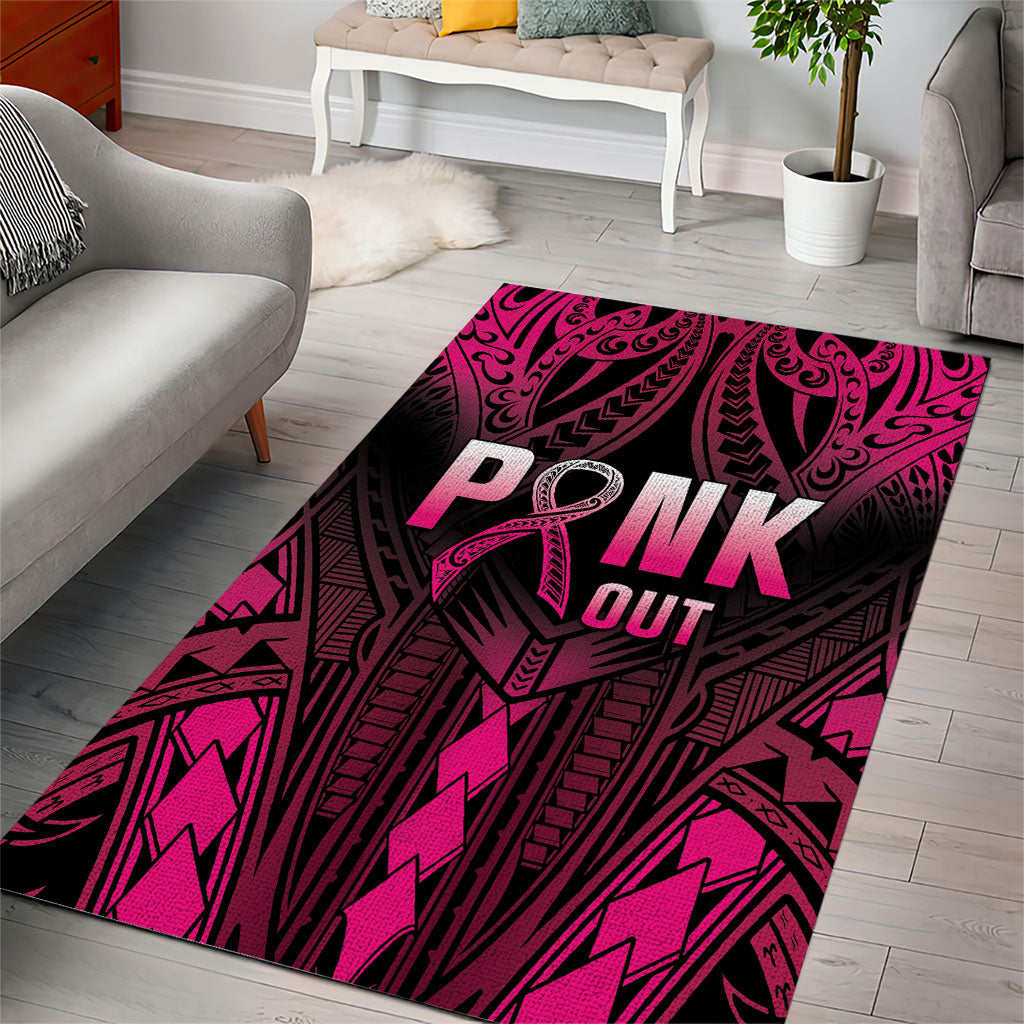 Breast Cancer Pink Out Area Rug Polynesian Art Tattoo Black Version