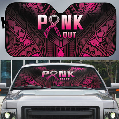 Breast Cancer Pink Out Auto Sun Shade Polynesian Art Tattoo Black Version