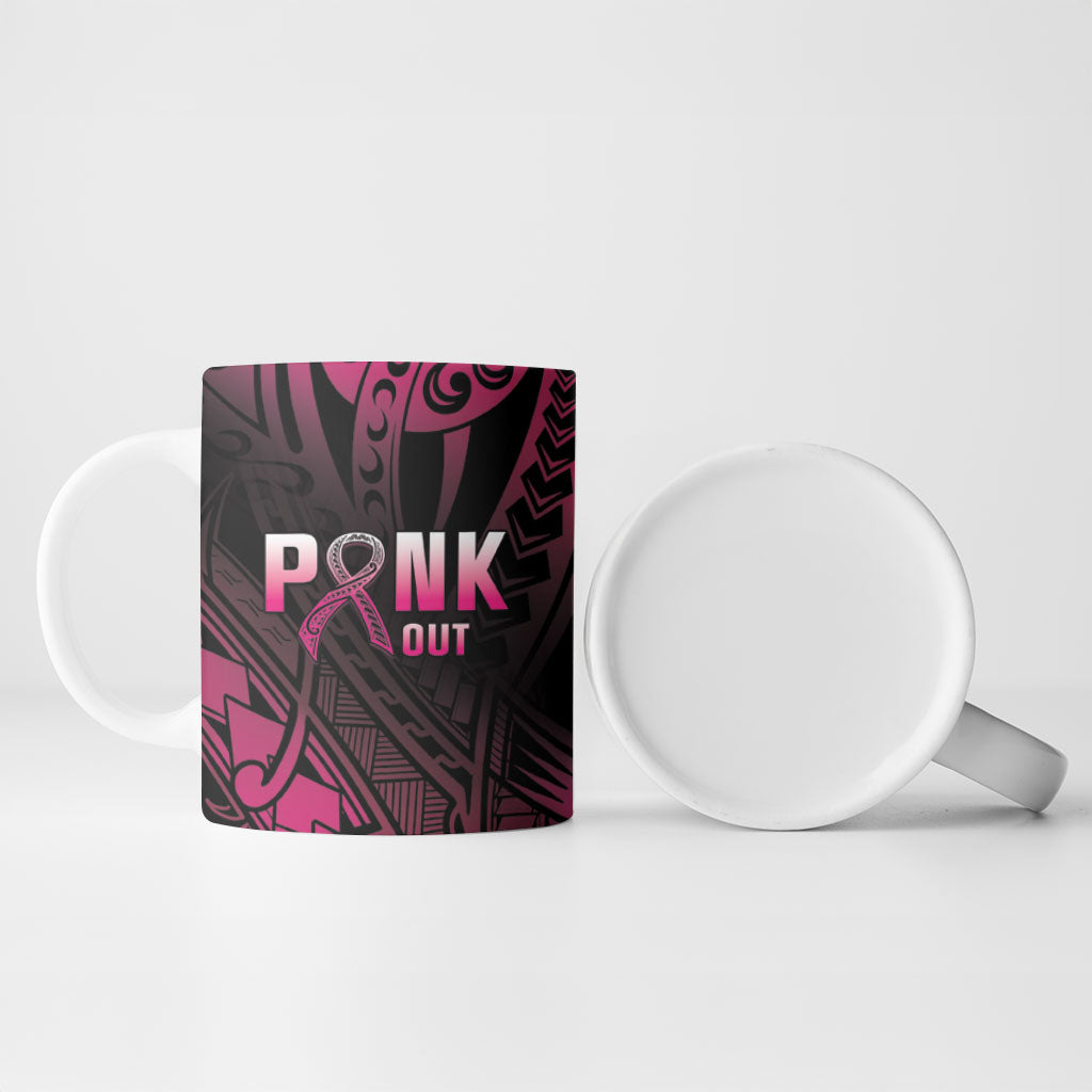 Breast Cancer Pink Out Ceramic Mug Polynesian Art Tattoo Black Version