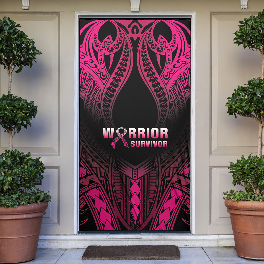 Breast Cancer Pink Out Door Cover Polynesian Art Tattoo Black Version