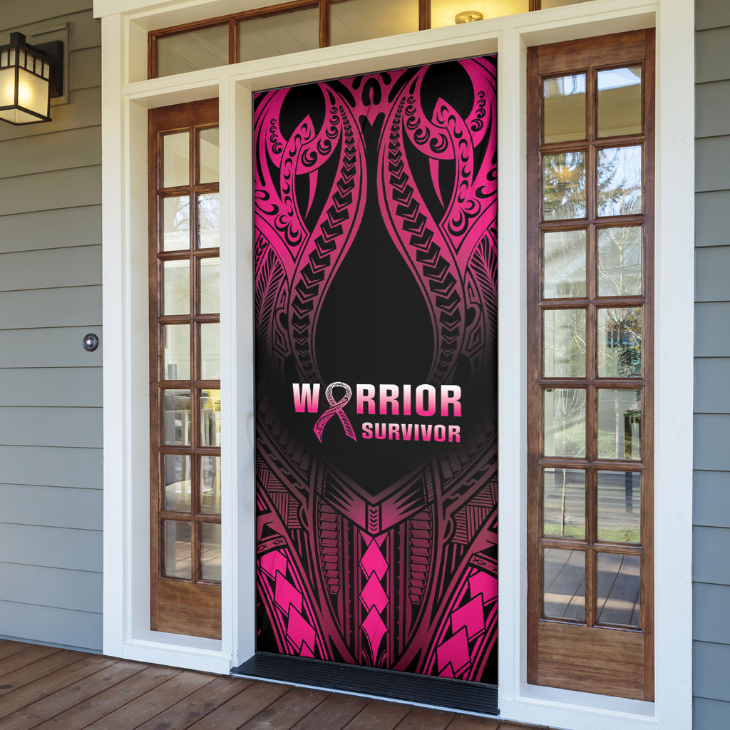 Breast Cancer Pink Out Door Cover Polynesian Art Tattoo Black Version