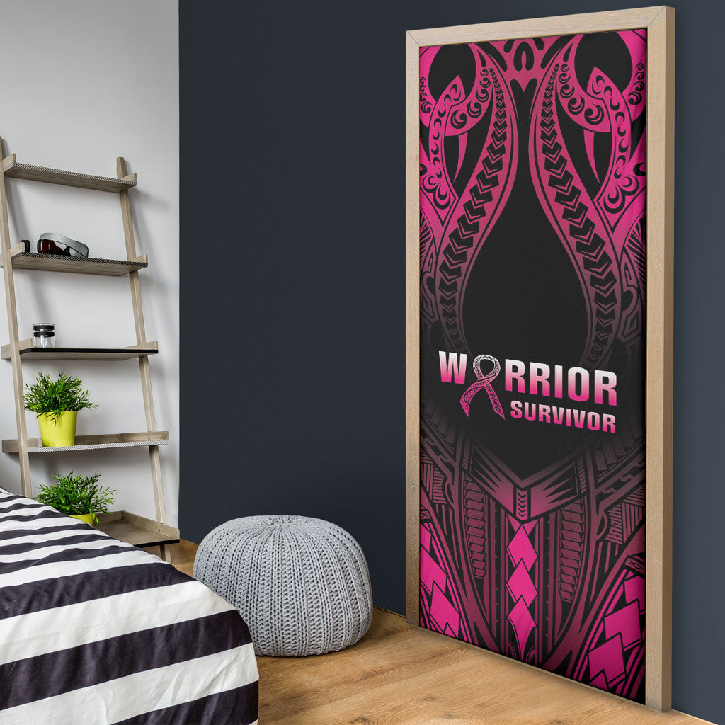 Breast Cancer Pink Out Door Cover Polynesian Art Tattoo Black Version