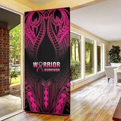 Breast Cancer Pink Out Door Cover Polynesian Art Tattoo Black Version