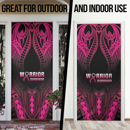 Breast Cancer Pink Out Door Cover Polynesian Art Tattoo Black Version