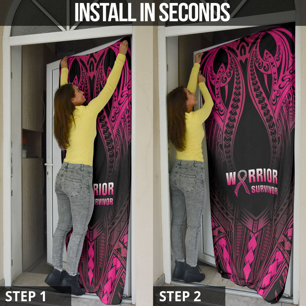 Breast Cancer Pink Out Door Cover Polynesian Art Tattoo Black Version