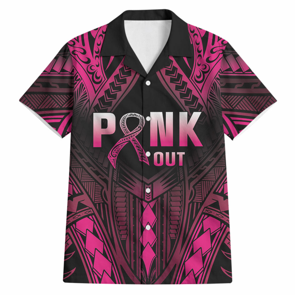 Breast Cancer Pink Out Hawaiian Shirt Polynesian Art Tattoo Black Version