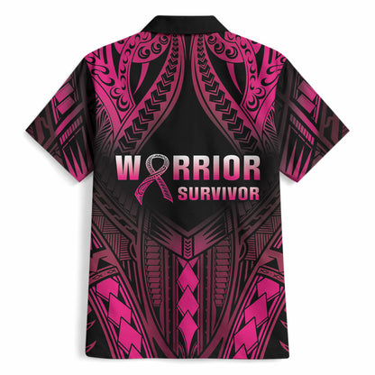 Breast Cancer Pink Out Hawaiian Shirt Polynesian Art Tattoo Black Version
